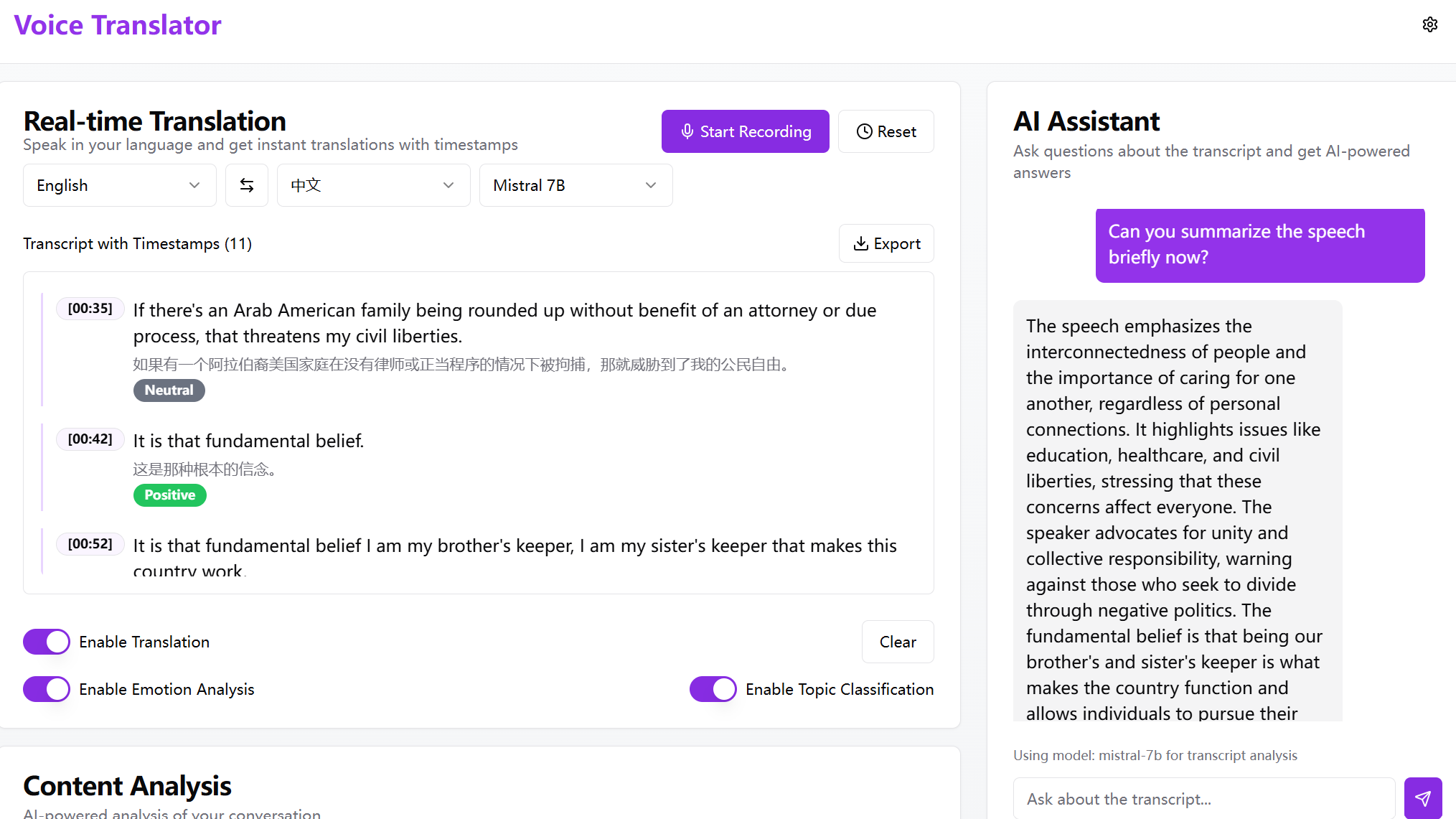 Real-time speech recognition and translation